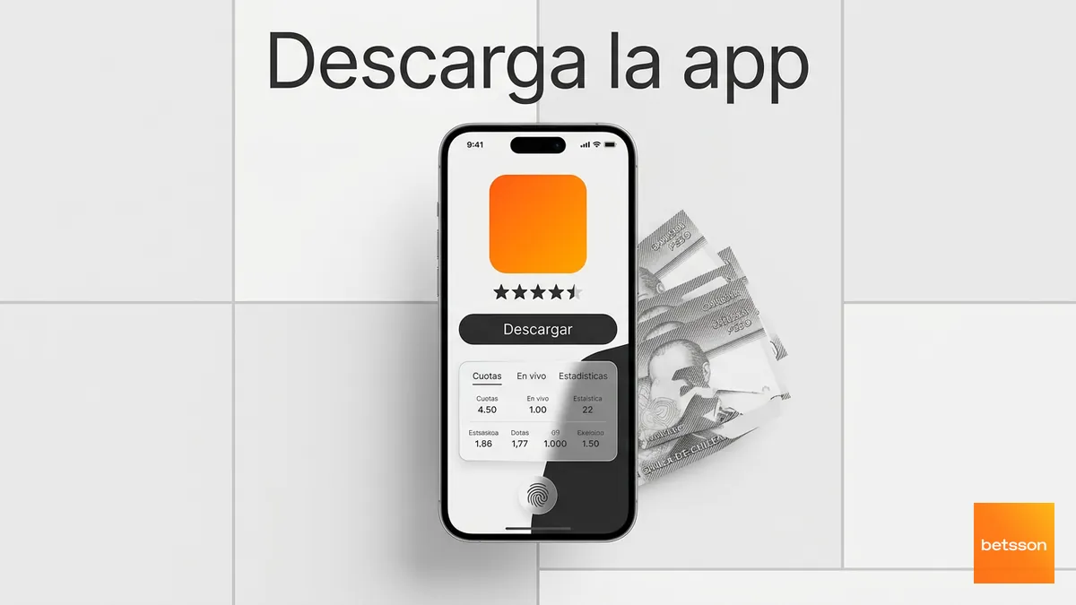Pantalla de celular tipo ficha de tienda de aplicaciones con icono de huella dactilar para la app de Betsson en iOS.