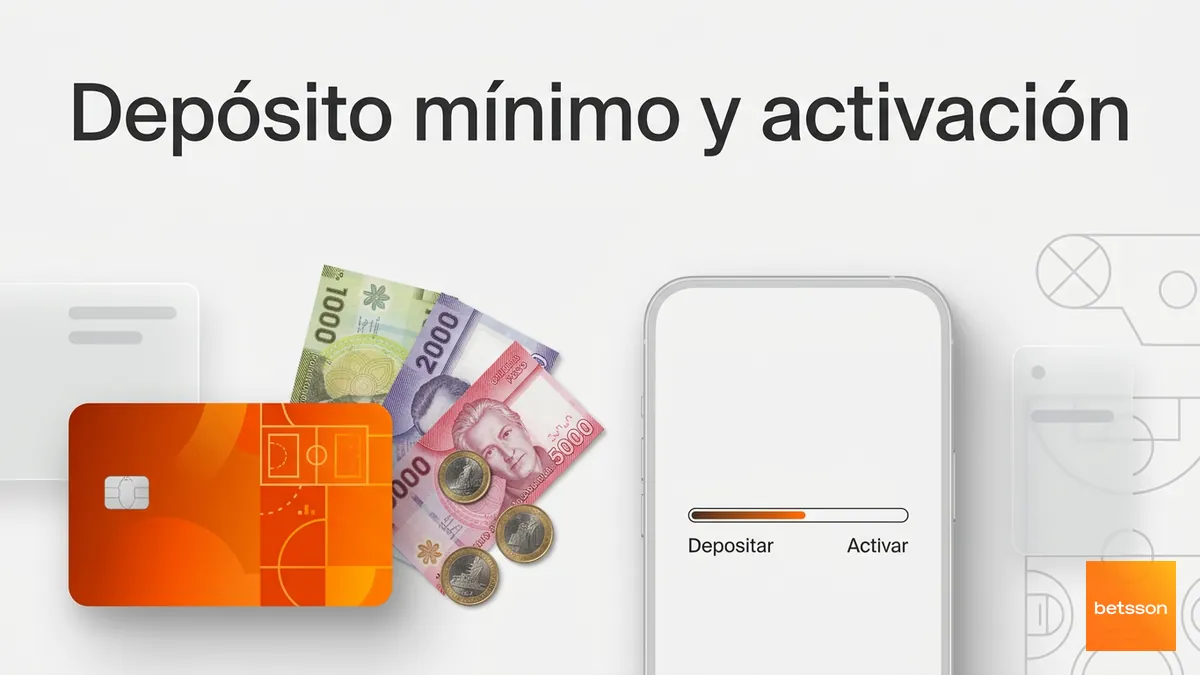 Depósito mínimo en pesos chilenos y activación del bono de Betsson en un mockup de app