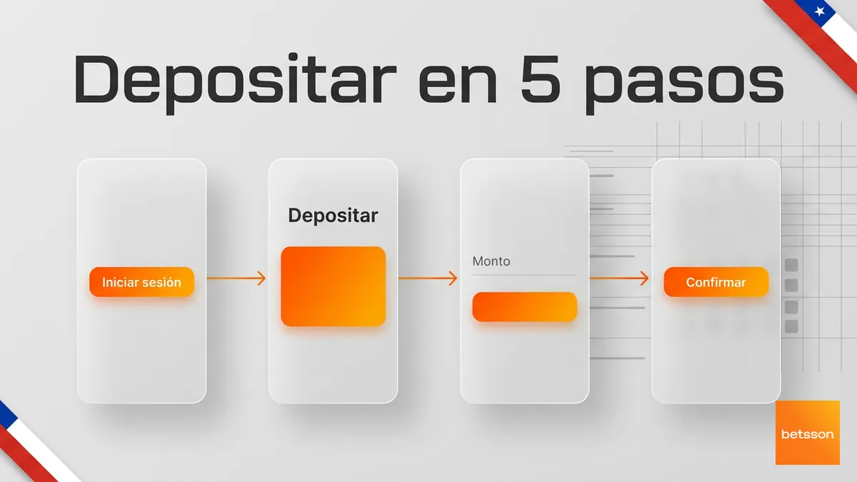 Secuencia de pantallas mostrando los pasos para depositar en Betsson Chile en español
