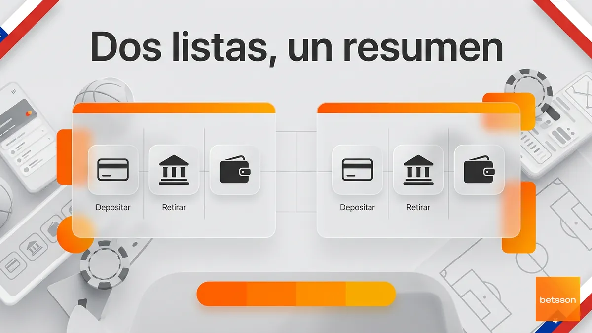 Comparación de las listas oficiales de métodos de pago de Betsson Chile